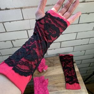 Claire’s Long Fingerless Women Lace Gloves Pink Ladies Half Finger Mesh Set Of 2